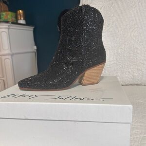 Betsey Johnson Black Sparkle Heeled Boots